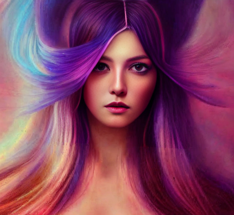 Multicolored Hair Portrait with Purple, Blue, and Pink Shades