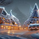 Snowy Village Night Scene: Whimsical Houses & Starry Sky