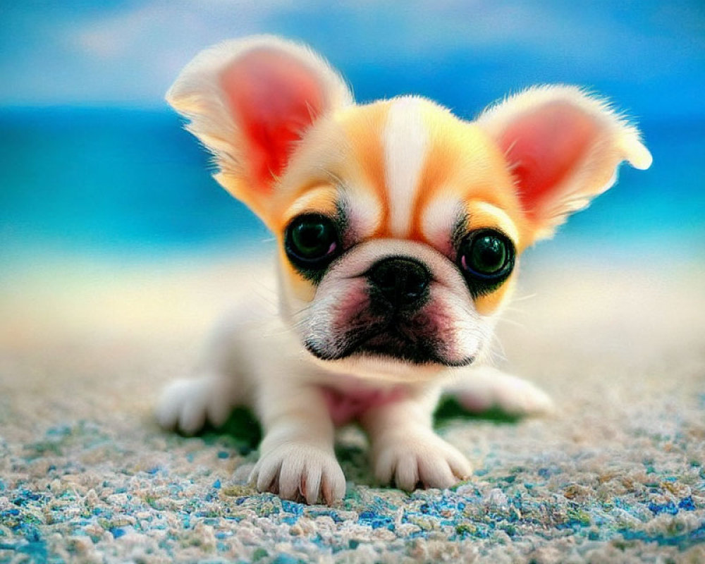 Adorable Puppy with Big Eyes on Colorful Rug