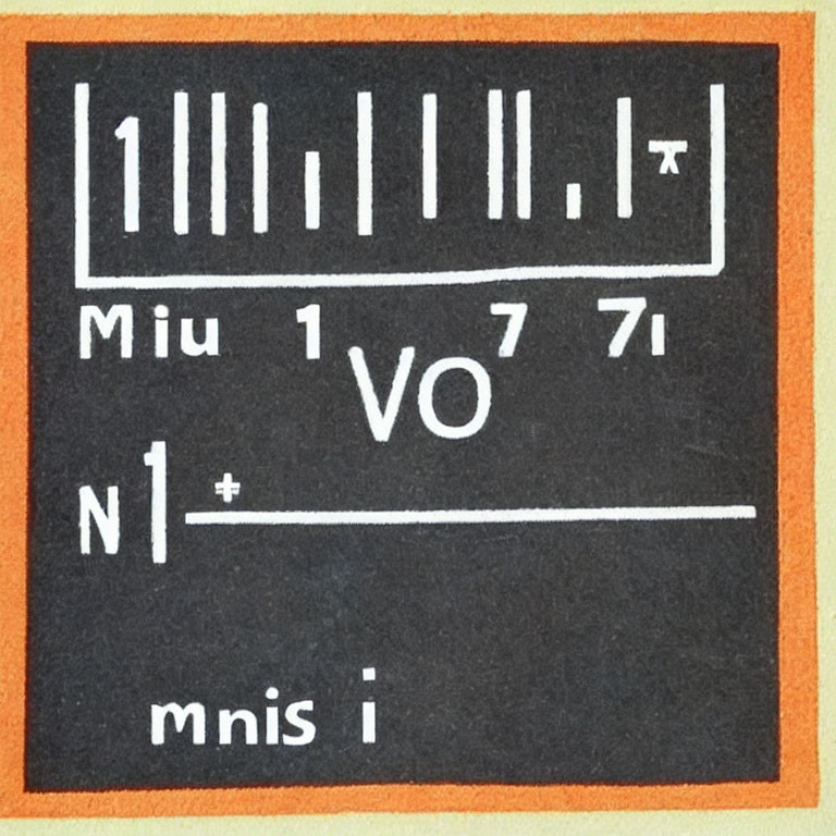 Orange-framed label with illegible inverted text and black bars - "Miu 1 7
