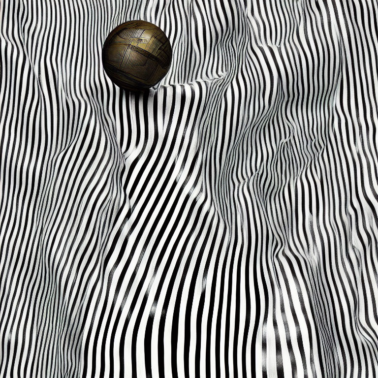 Basketball on Surreal Black and White Striped Surface