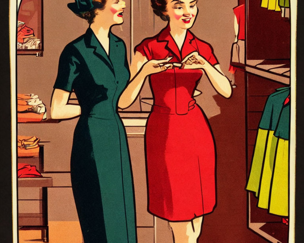 Vintage Attired Women Smiling in Clothing Store