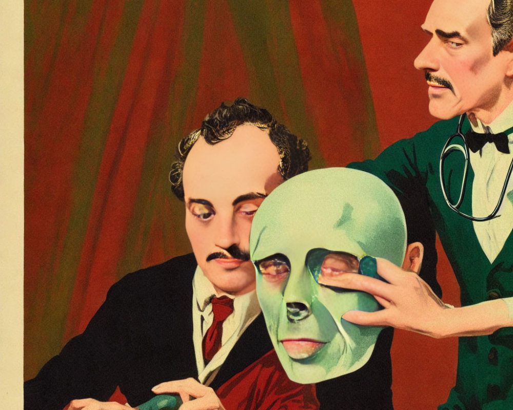Vintage Illustration: Two Men, One with Mask, Other with Stethoscope