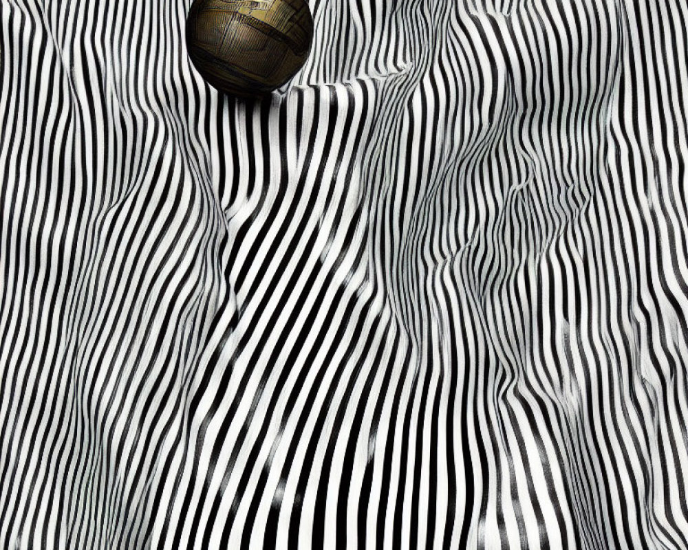 Basketball on Surreal Black and White Striped Surface