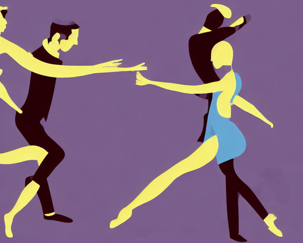 Stylized dance figures in motion against purple backdrop