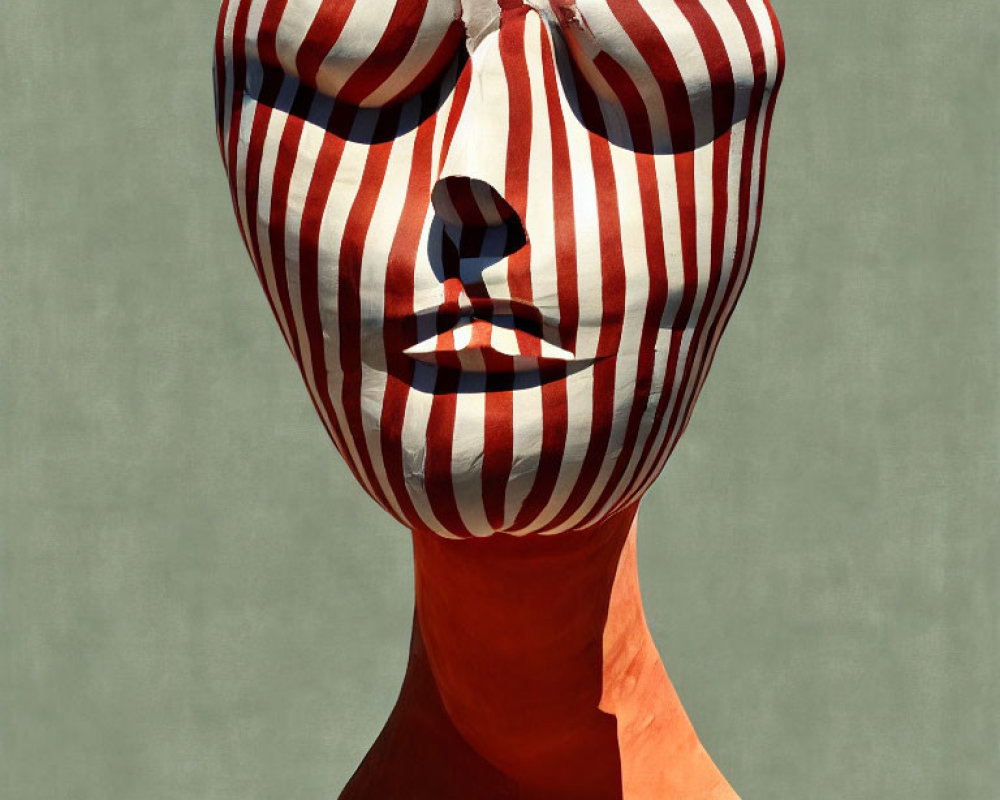 Abstract surreal human head with red and white striped pattern on face and neck.
