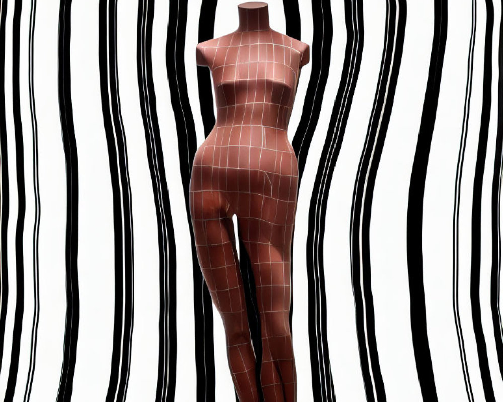 Mannequin with defined waist and hips against striped background