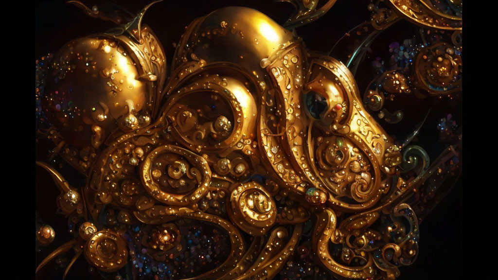 Luxurious Abstract Design with Golden Swirls and Jewels
