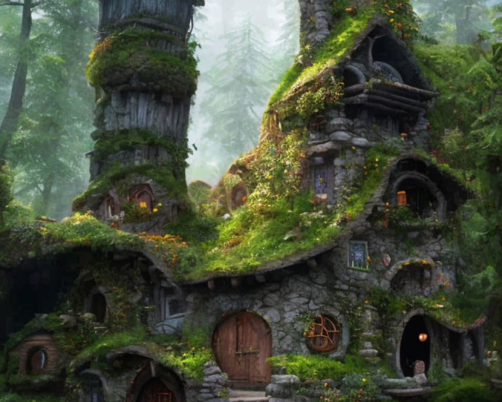 Moss-Covered Treehouse Dwellings in Enchanted Forest