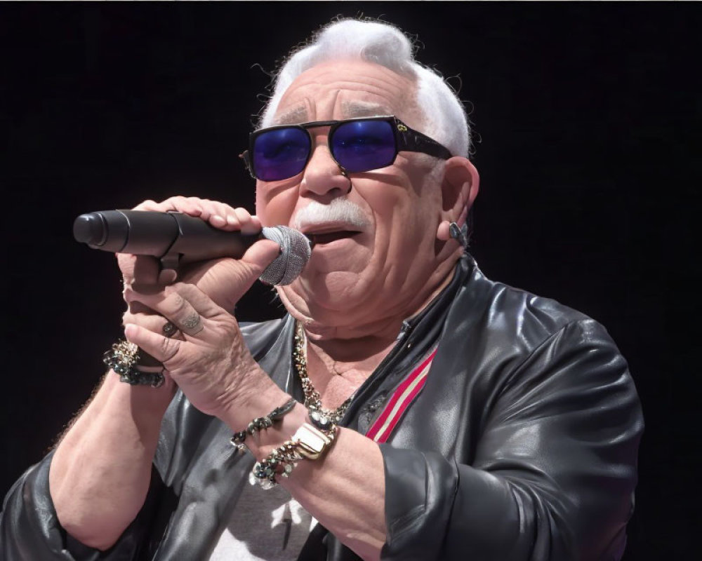 Male Singer Performs Onstage in Tinted Sunglasses and Leather Jacket