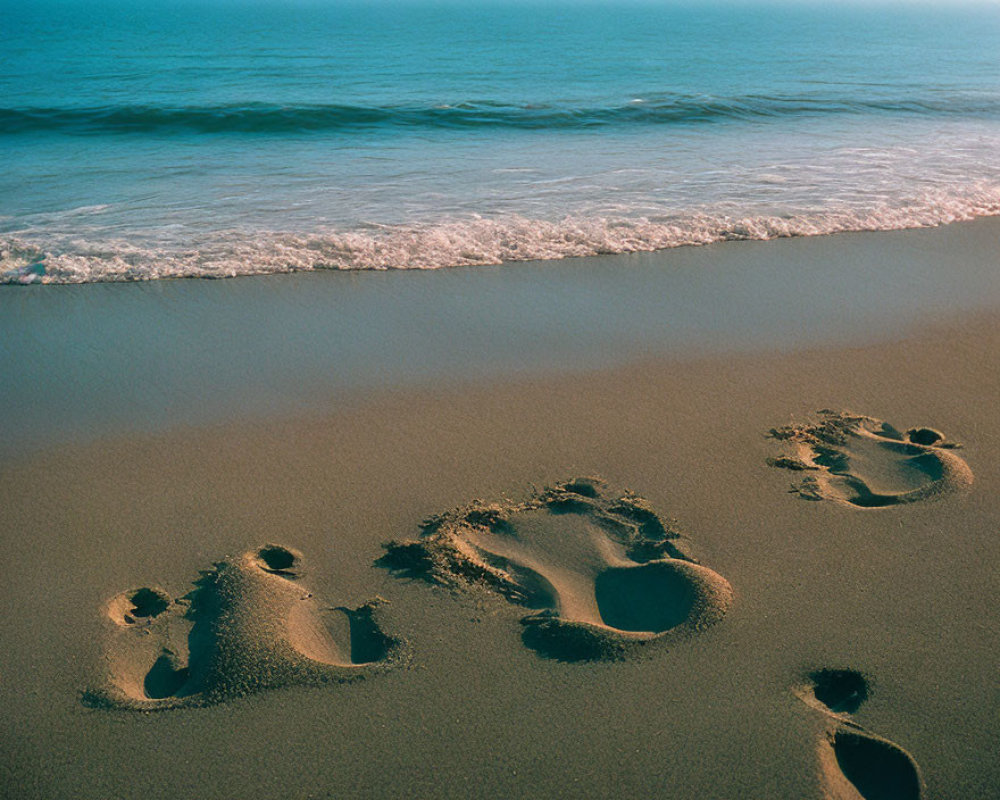 Tranquil Beach Scene with Footprints in Sand