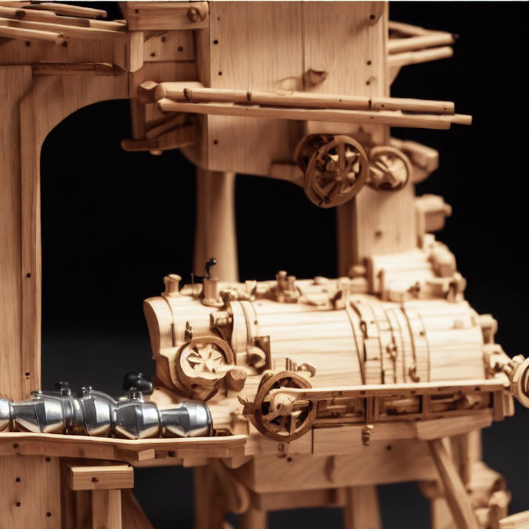 Detailed Wooden Marble Run Structure with Gears and Tracks