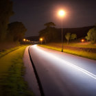 Observation of person walking on lamp-lit road at dusk