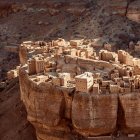 Ancient Desert Town: Aerial View of Crumbling Stone Buildings