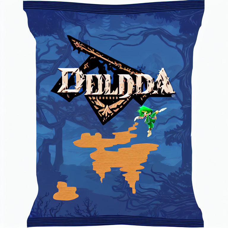 Blue Chip Bag with Distressed "Zelda" Logo & Link Illustration