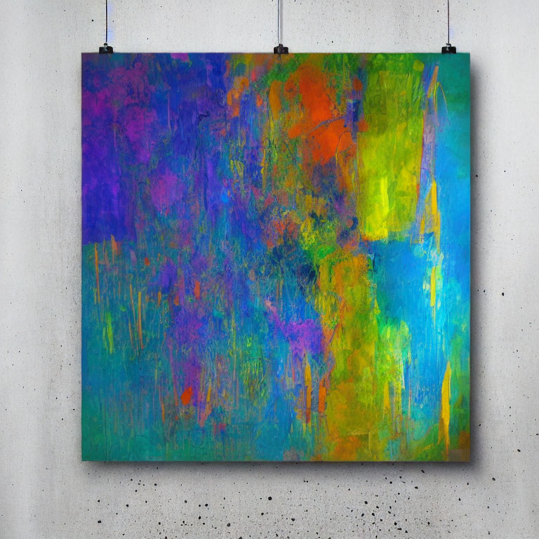 Colorful Abstract Painting Featuring Blue, Purple, Orange, and Green Hues