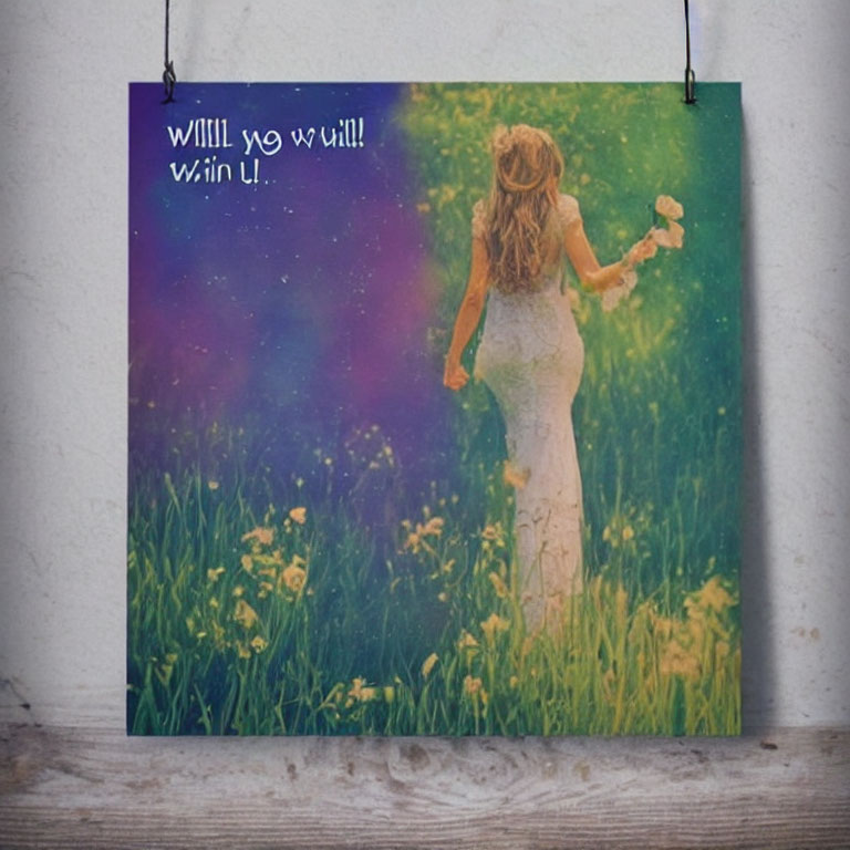 Woman in White Dress Walking Through Flower Field Canvas Print
