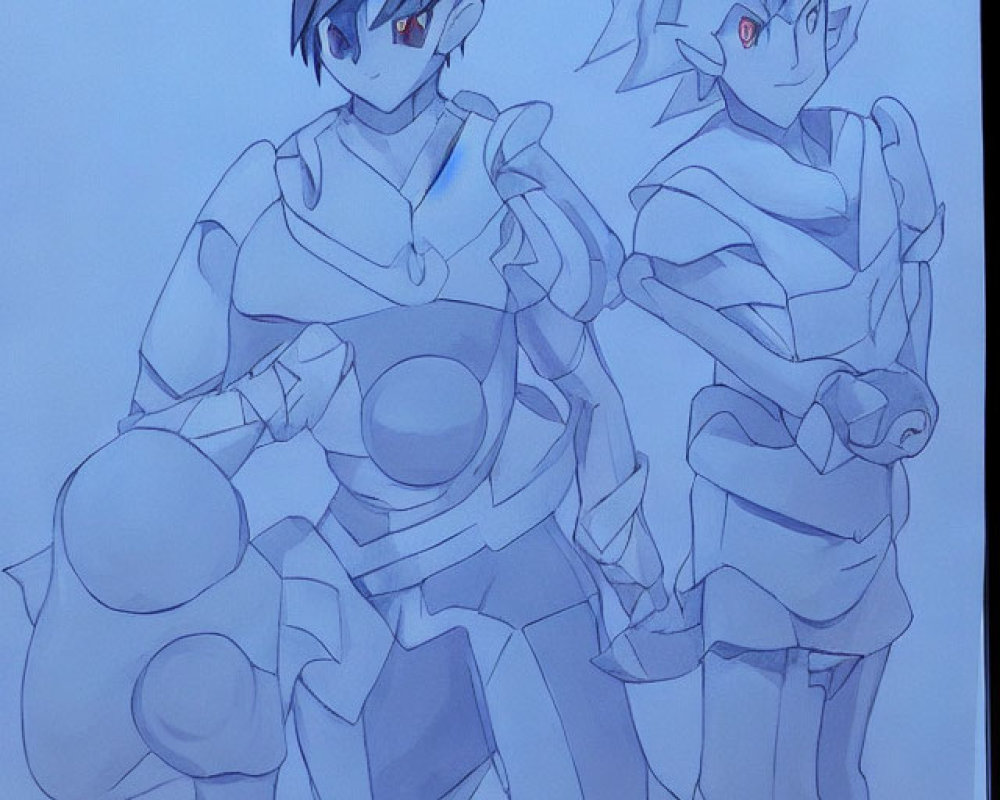 Anime-style characters in futuristic armor pose confidently