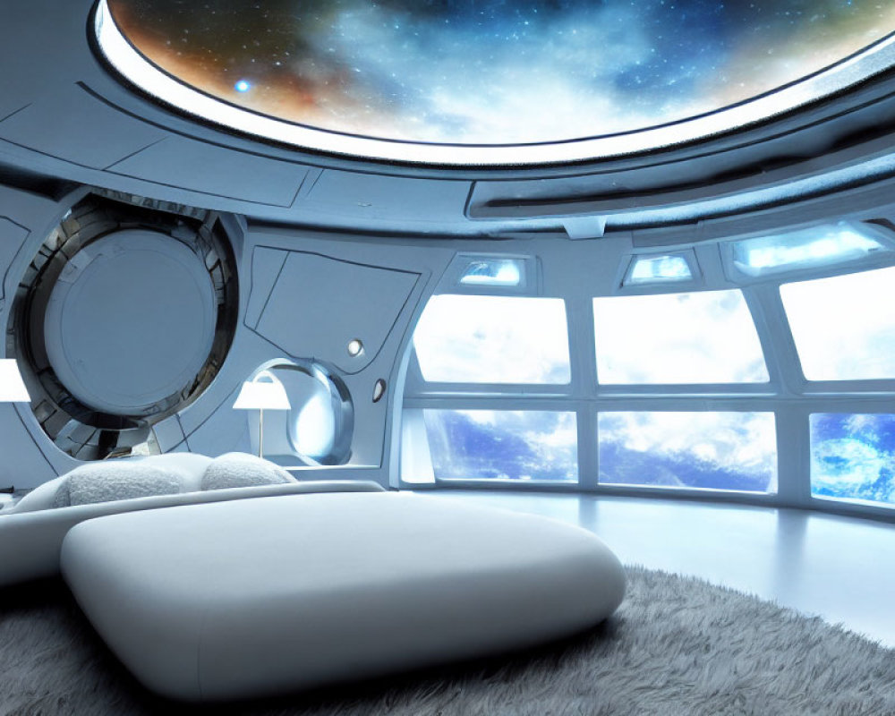 Minimalist Futuristic Bedroom with Panoramic Space View
