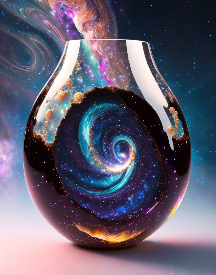 Cosmic-themed decorative vase with swirling galaxy patterns