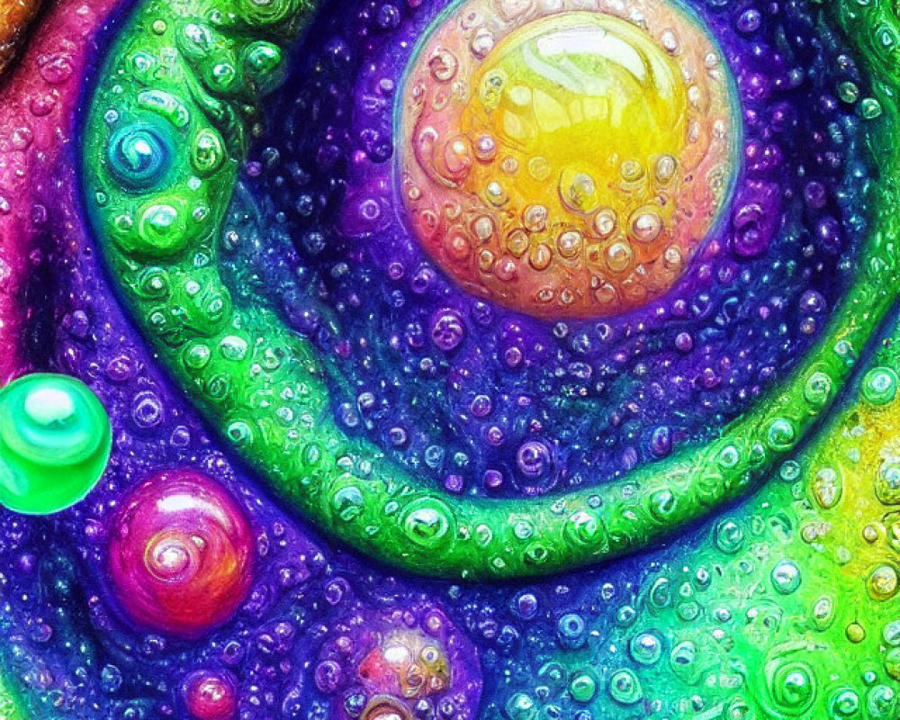 Colorful close-up of spiral pattern with water droplets for a psychedelic look