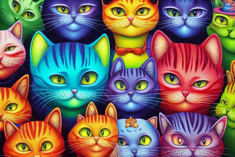 Vibrant Whimsical Cats in Colorful Illustration