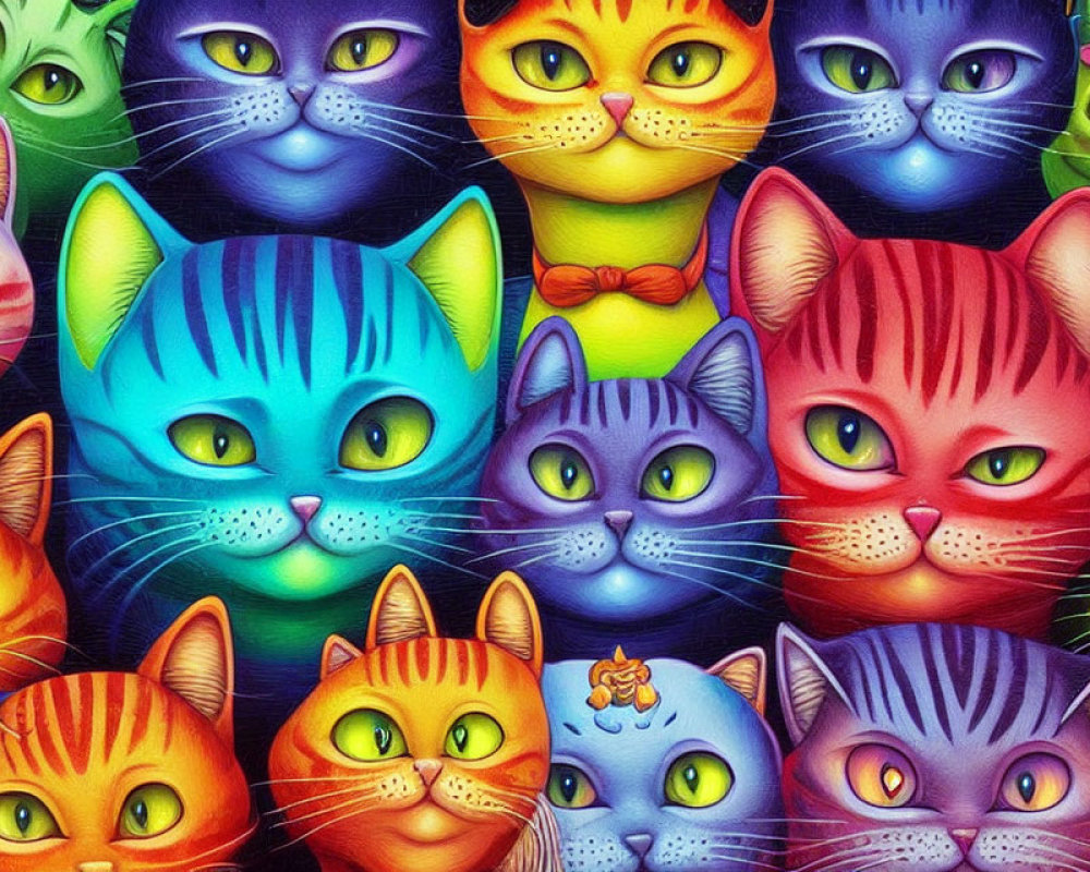 Vibrant Whimsical Cats in Colorful Illustration