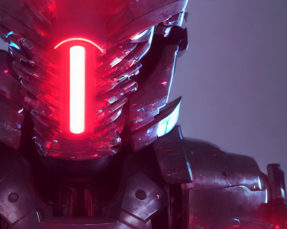 Detailed Illuminated Robotic Suit with Red and Green Lights