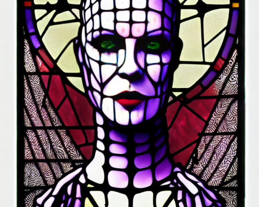 Colorful Stained Glass Background with Stylized Humanoid Figure