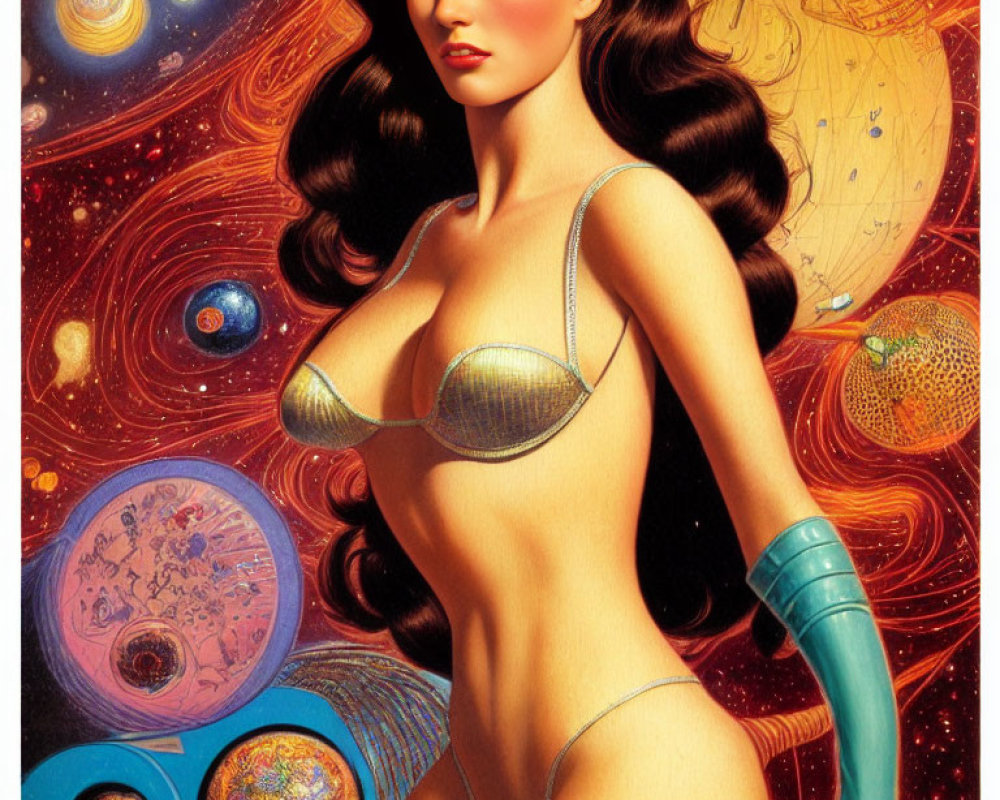 Woman with Long Hair in Futuristic Space Illustration