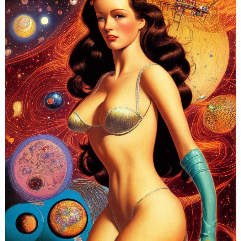 Woman with Long Hair in Futuristic Space Illustration