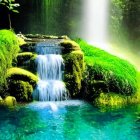 Serene Waterfall Surrounded by Lush Greenery and Blue Pool
