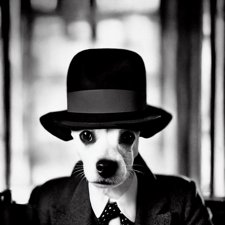 Dog in Suit and Bowler Hat Poses in Human-like Stance