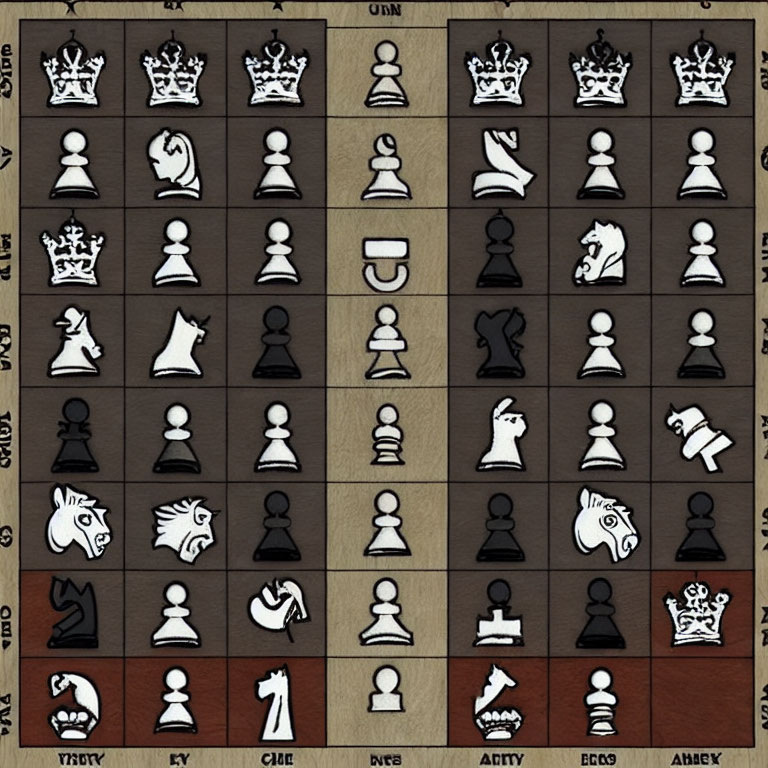 Chessboard with Complex Arrangement of Pieces in Advanced Game