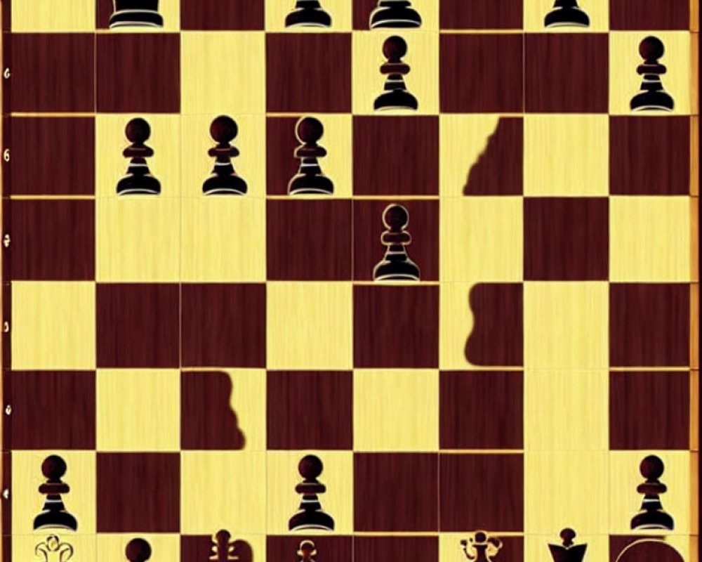 Chessboard with Caro-Kann Defense and pawn structures c6, d5, e6 vs