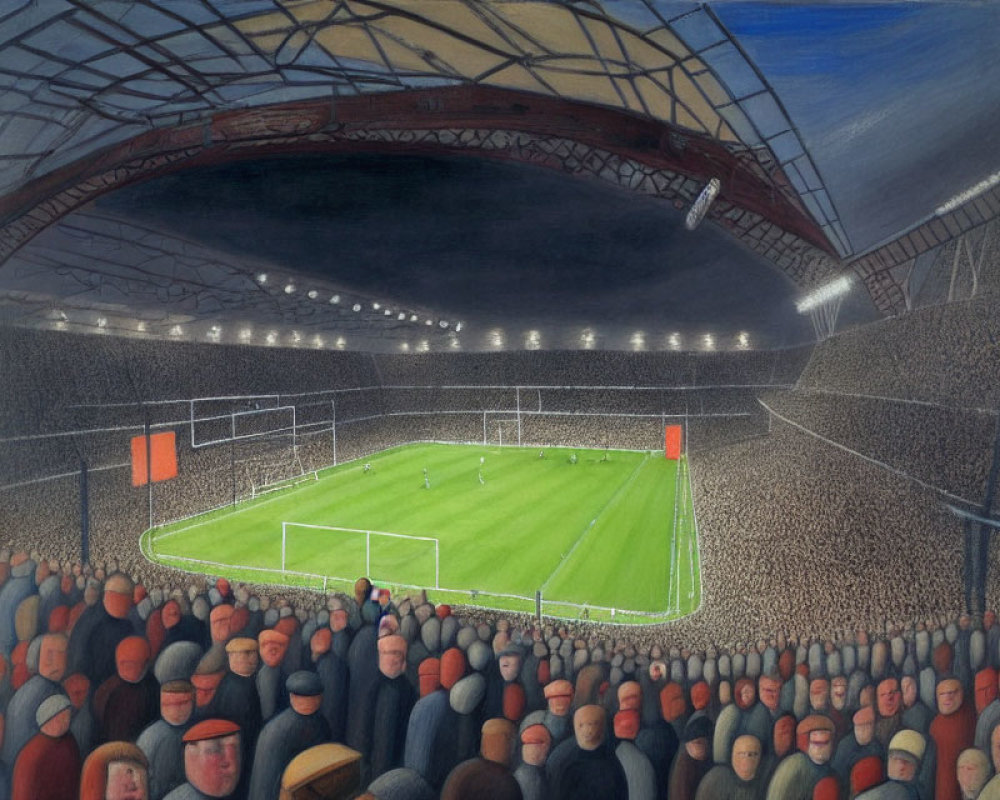 Crowded Football Stadium Night Match Illustration