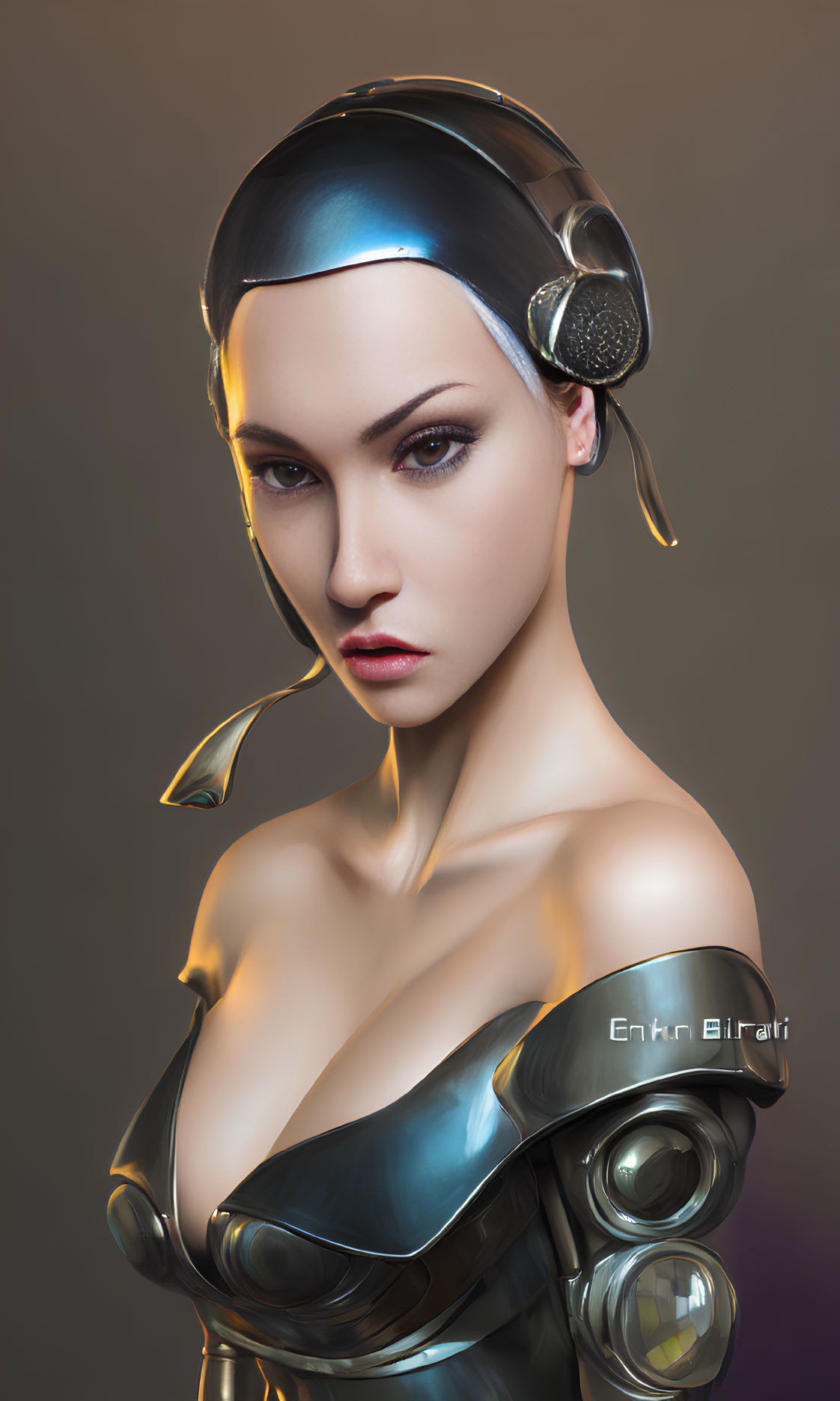 Futuristic digital artwork of woman with cybernetic enhancements
