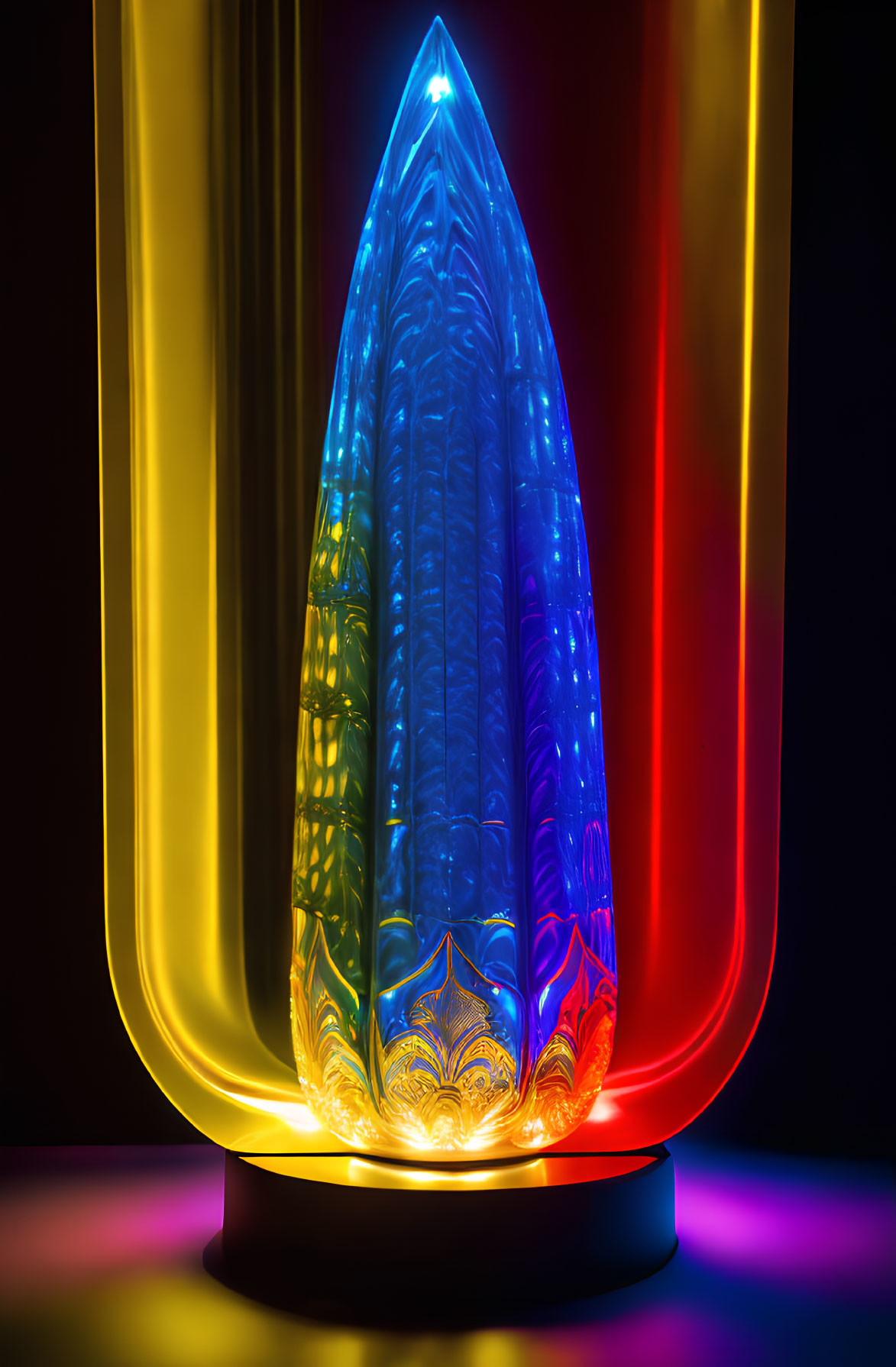 Vibrant Crystal Tower in Translucent Teardrop Shell on Black Background