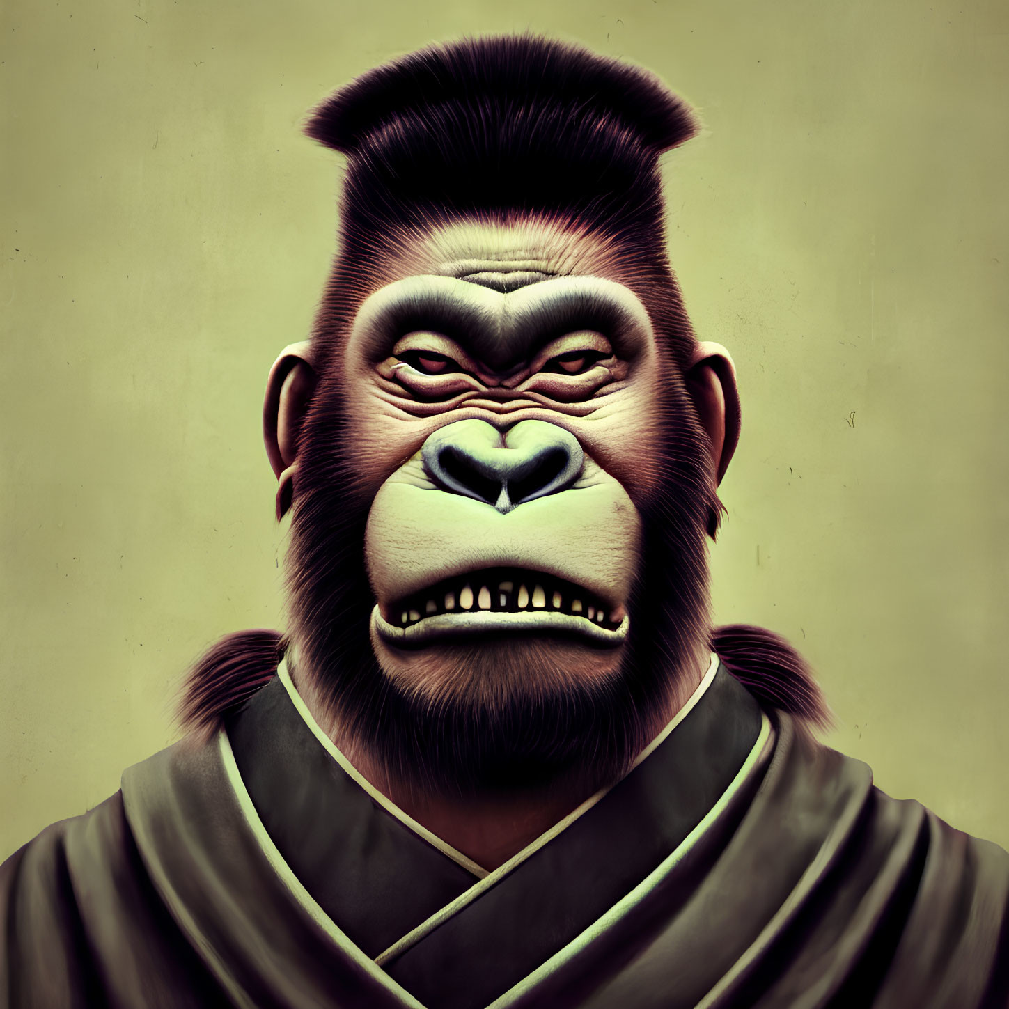 Stylized illustration of stern gorilla in traditional robe