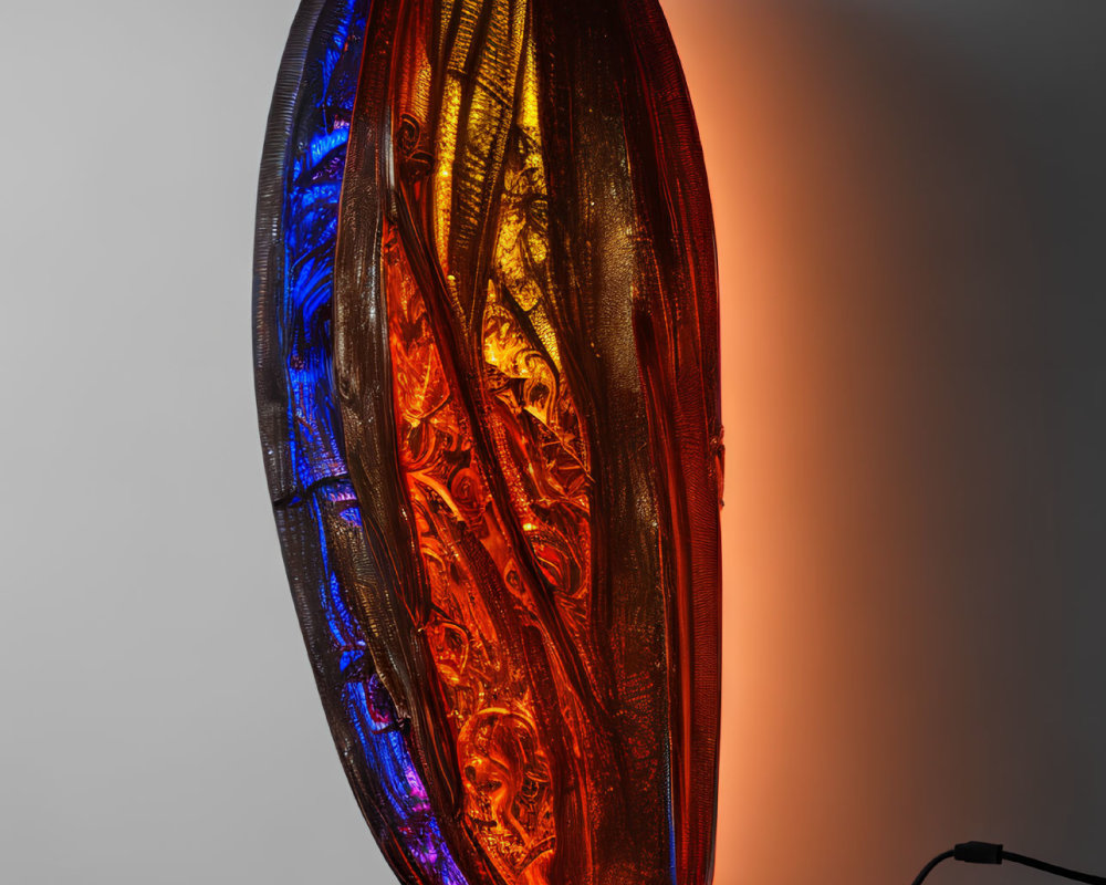 Colorful Glass Sculpture Emitting Warm Glow on Base - Red, Yellow, Blue Palette