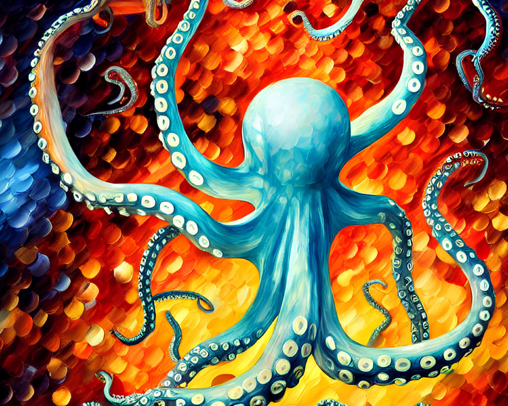 Colorful Octopus Painting on Mosaic Background