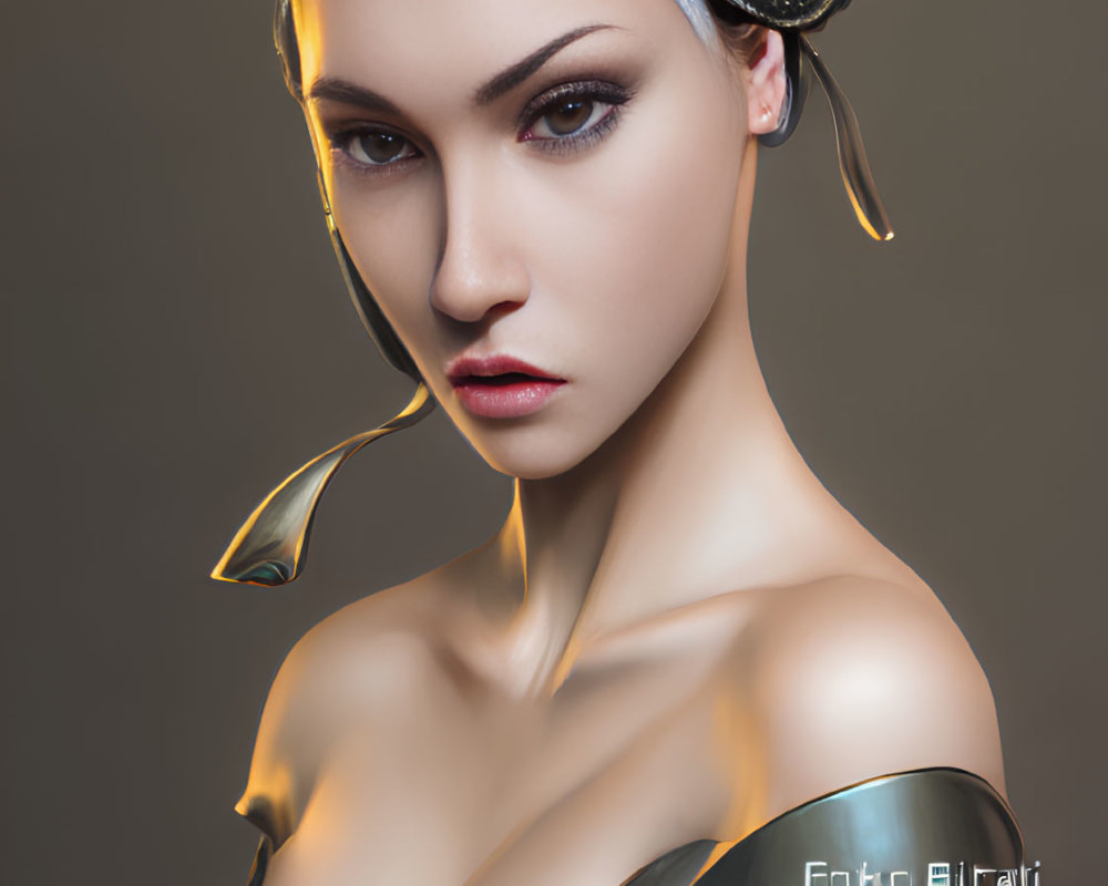 Futuristic digital artwork of woman with cybernetic enhancements
