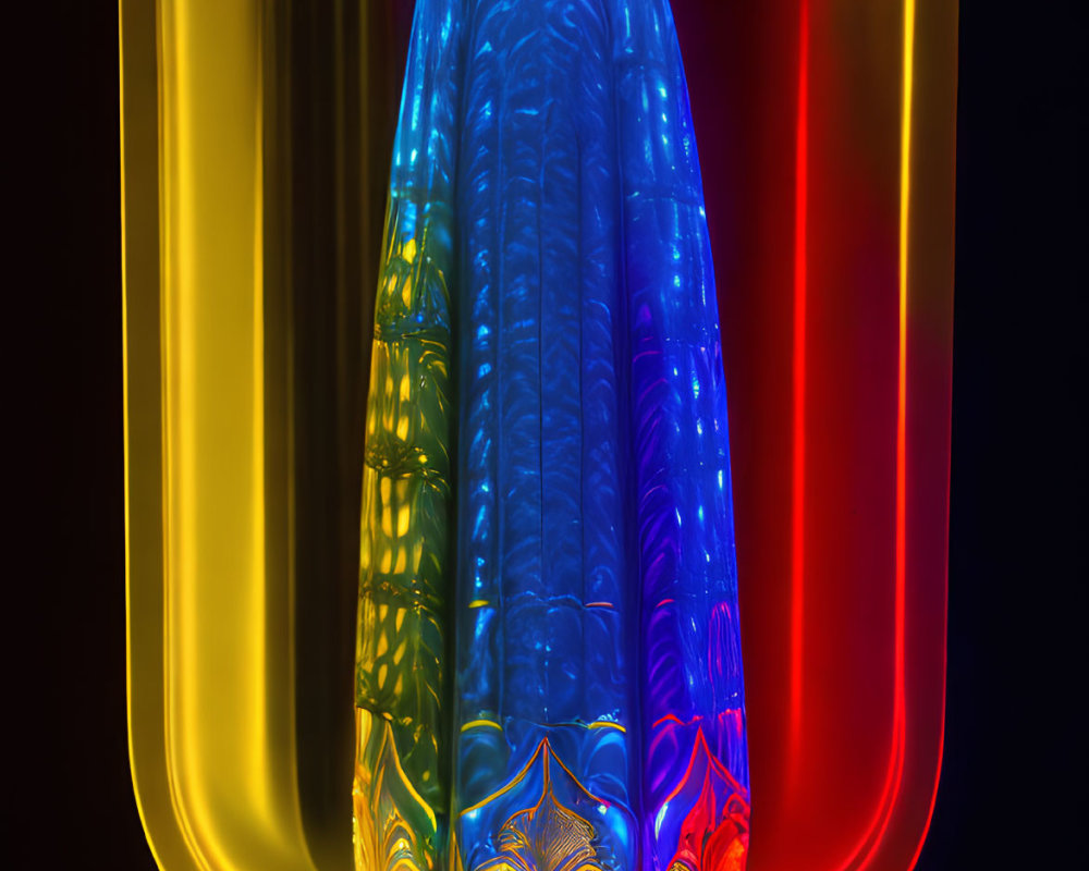 Vibrant Crystal Tower in Translucent Teardrop Shell on Black Background