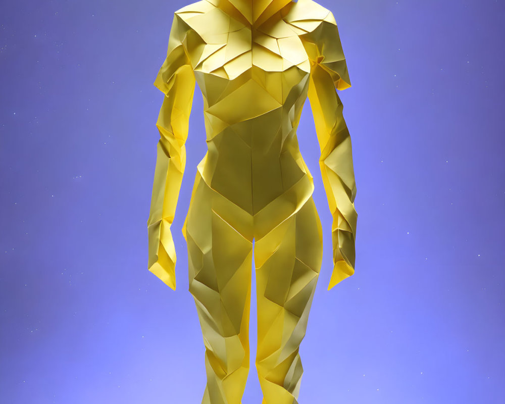 Golden Abstract Humanoid Figure Sculpture on Blue Gradient Background