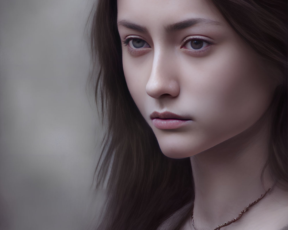 Young Woman Digital Portrait with Brown Hair and Intense Brown Eyes