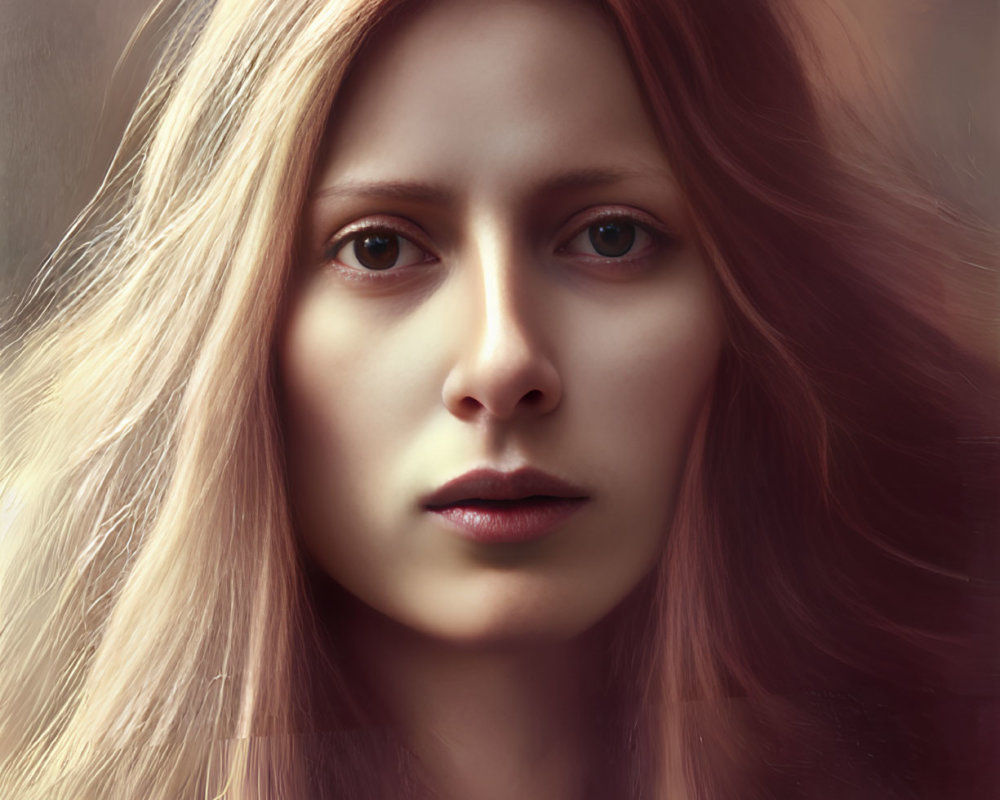 Blonde woman with intense gaze on dark background