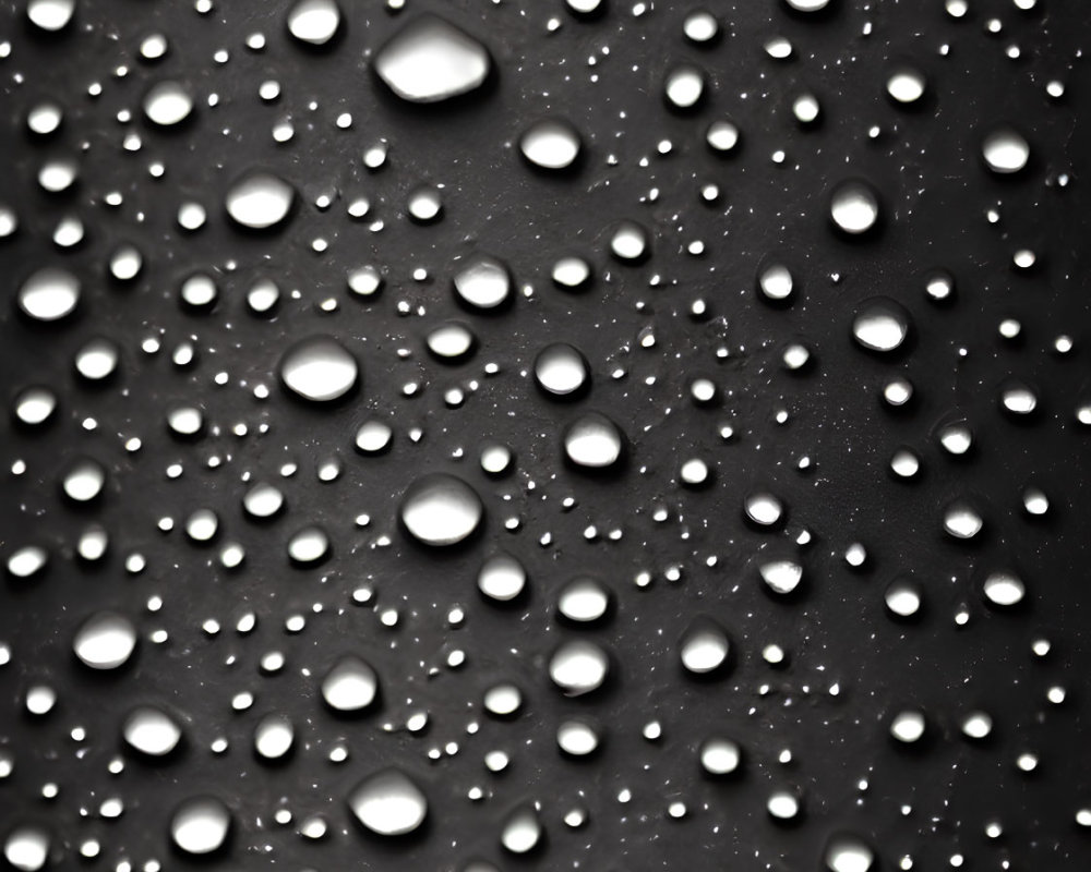 Monochrome image: Water droplets on reflective surface