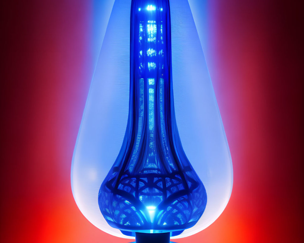 Vibrant blue lava lamp on red and blue gradient background
