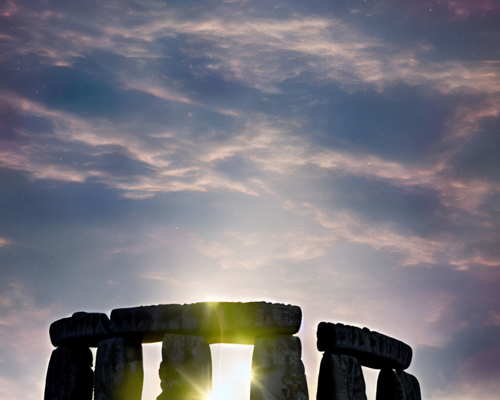 Ancient Stonehenge at Twilight with Sunbeams