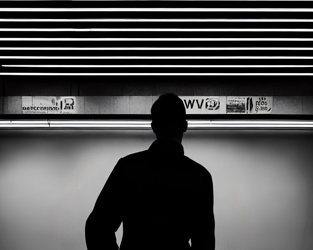 Person's Silhouette Against Fluorescent Light Wall